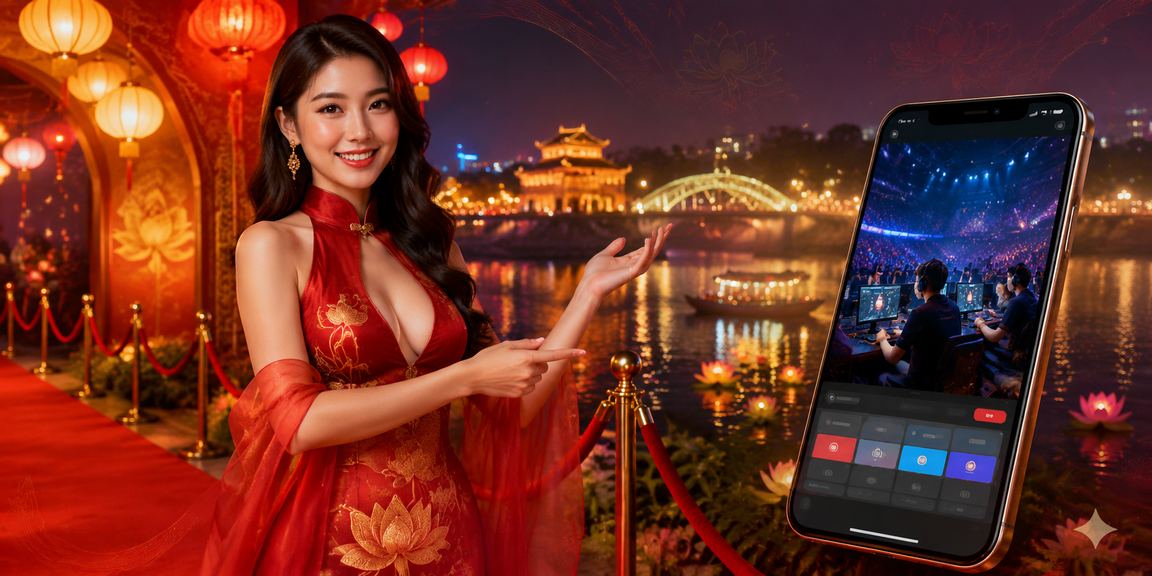 Người dùng xem kèo esports và giải trí tại khu chợ đêm Huế qua ứng dụng di động