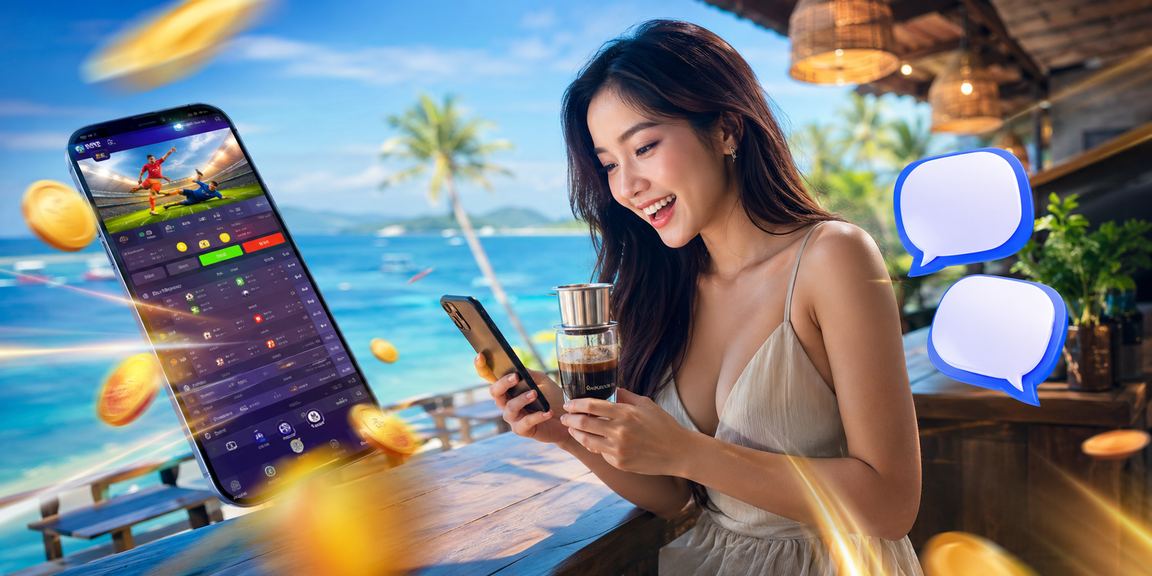 Người dùng mở ứng dụng ct36 bên ly cà phê tại Phú Quốc